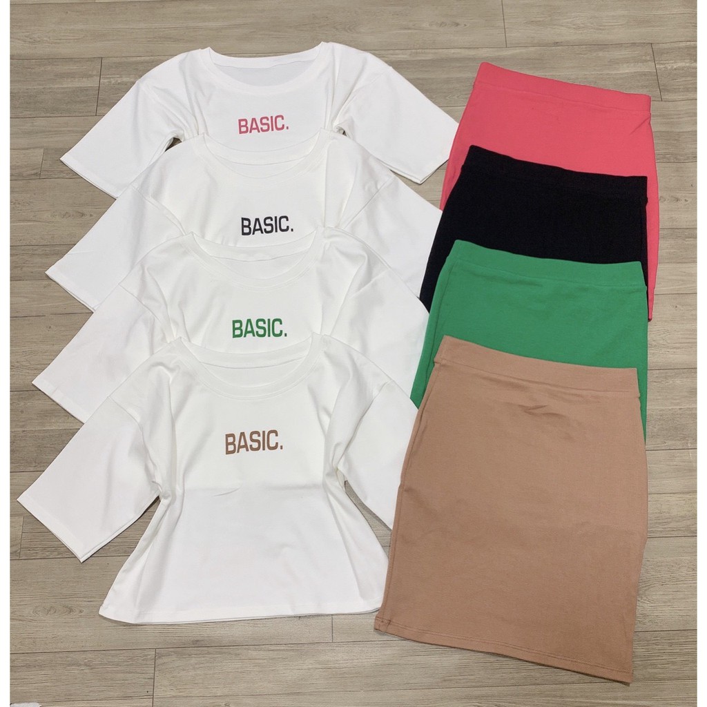 Set áo croptop fom rộng basic chân váy ôm màu sắc cực xinh tưới ảnh thật