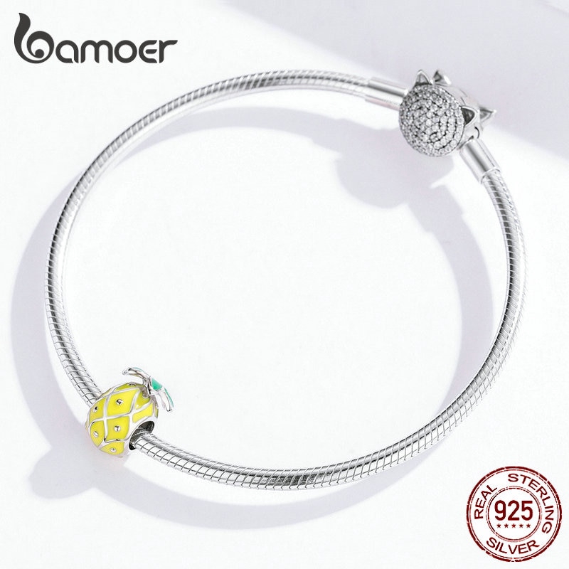 Mặt Trang Trí Bamoer Bằng Bạc 925 Tráng Men Hình Quả Dứa Dùng Làm Vòng Tay Thủ Công Cho Nữ
