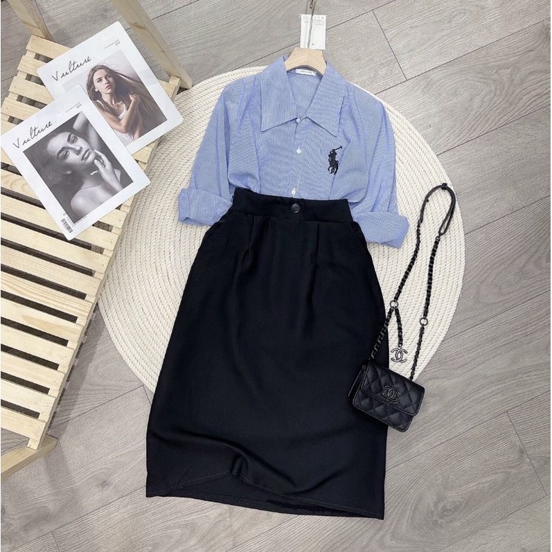 Set sơ mi kẻ xanh