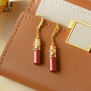 Bông Tai Mạ Bạc 925 Đính Đá Mã Não Đỏ A7 S925