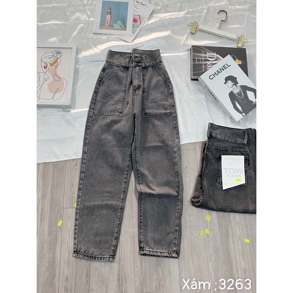 [ ẢNH THẬT ] QUẦN BAGGY JEAN NỮ LƯNG CAO 2 NÚT 2 TÚI HỘP ĐĨA CHÉO LAI CUỐN MÀU XÁM NHẠT CAO CẤP NITI PHONG THÁI DẪN ĐẦU
