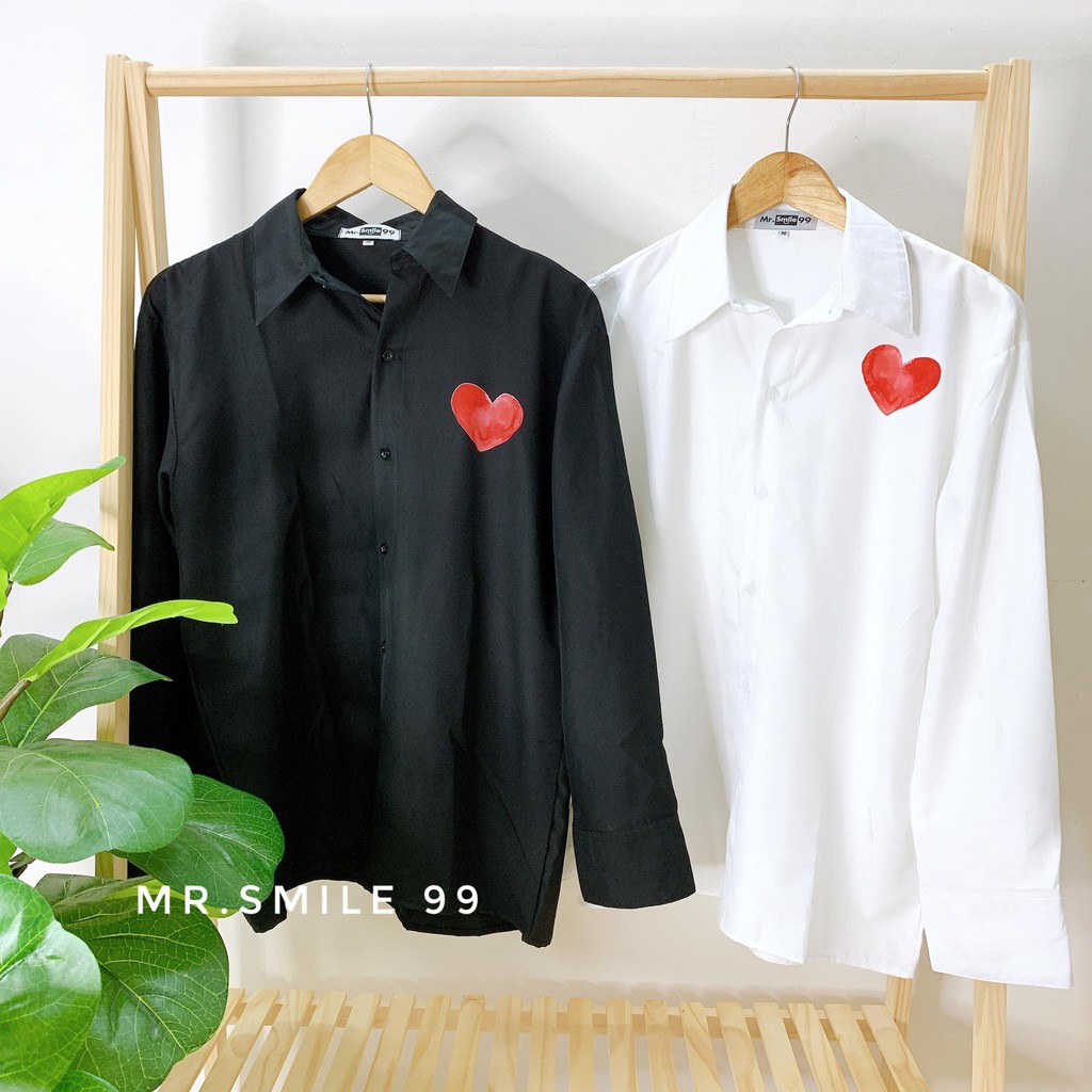 Áo Sơ Mi Basic Trắng Đen Tay dài Trái Tim Nam Nữ Unisex Mr.Smile 99 Shop