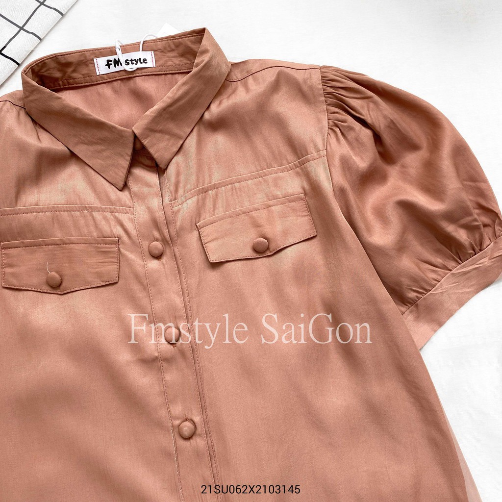 Áo tay phồng cổ bẻ 2 túi nắp ulzzang thời trang nữ Fmstyle Saigon 21SU062X2103