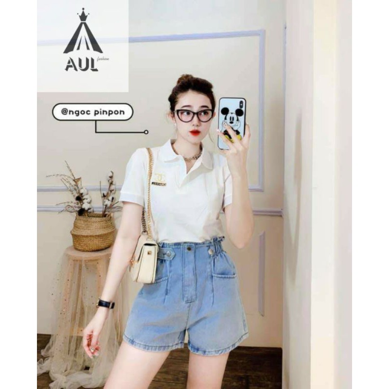 Quần short jean lưng thun 2 khoen kiểu