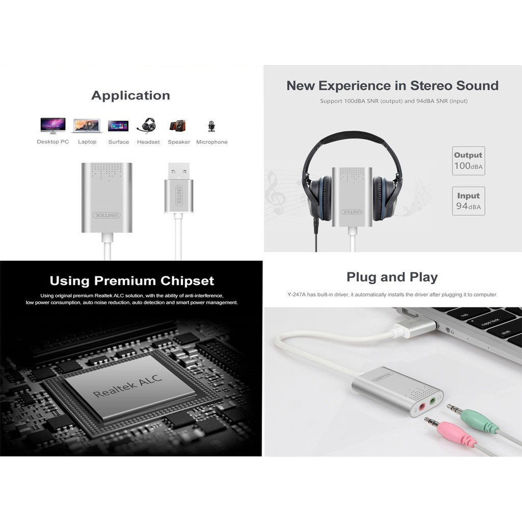 USB Sound âm thanh cao cấp Unitek Y-247 Hàng Chính Hãng