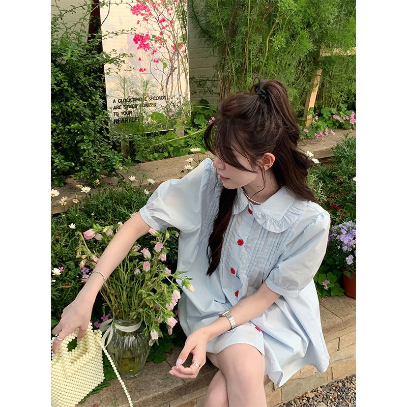 Áo Sơ Mi Tay Ngắn Dáng Rộng Cổ Búp Bê Thiết Kế Mới Ngọt Ngào Thời Trang Mùa Hè Dành Cho Nữ