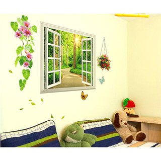 Decal Cửa Sổ Giỏ Hoa