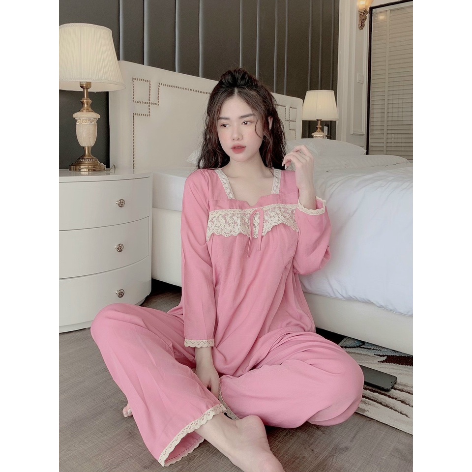 Bộ đồ bầu và sau sinh chất đũi mềm mát viền ren tiểu thư xinh xắn BD941