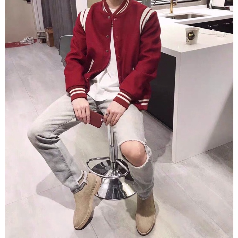 Áo Khoác Jacket Nỉ Dạ Teddy Bomber Đỏ Đô | BigBuy360 - bigbuy360.vn