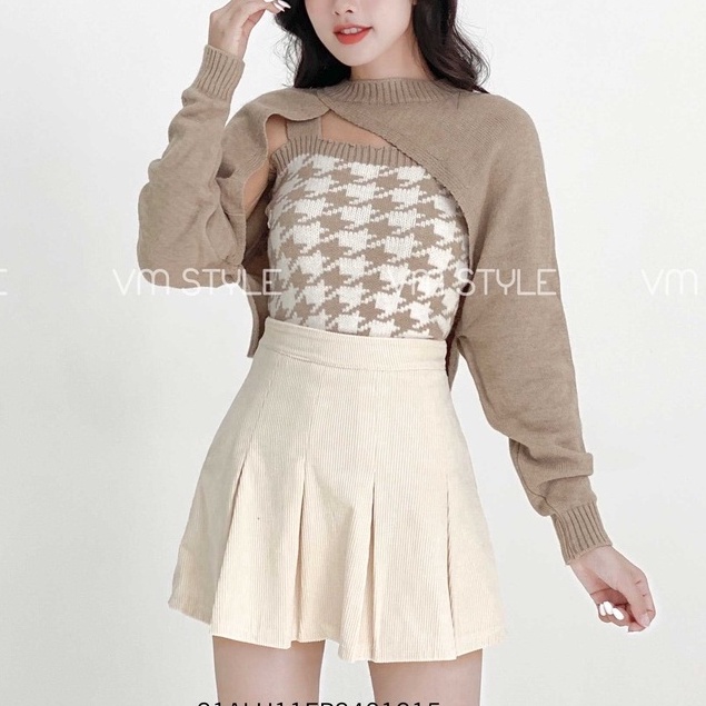 Set áo len thổ cẩm 2 dây + áo khoác cánh dơi thời trang Hàn Quốc Fmstyle Saigon 21ALU10N162501 | BigBuy360 - bigbuy360.vn