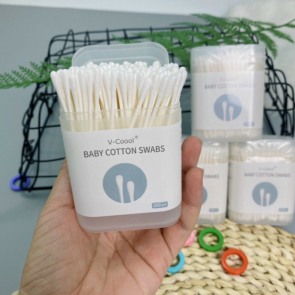 Bông Tăm Trẻ Em Vcoool Lõi Giấy Vệ Sinh An Toàn Cho Bé ( Hộp 200 Cái )