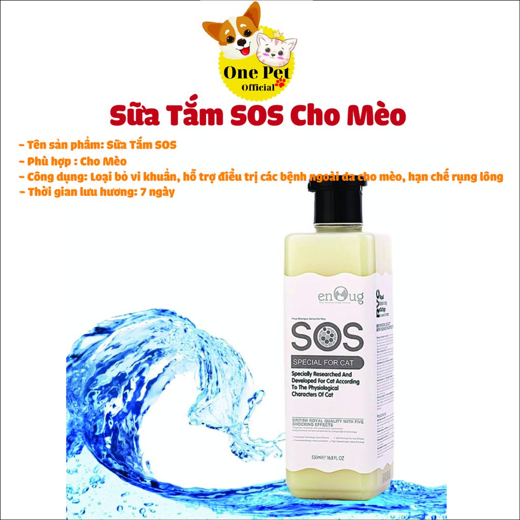 Sữa tắm cho Chó Mèo SOS 530ml, Sữa tắm giữ màu lông, lưu hương lâu, phục hồi da tổn thương đặc trị ve rận - One Pet Shop