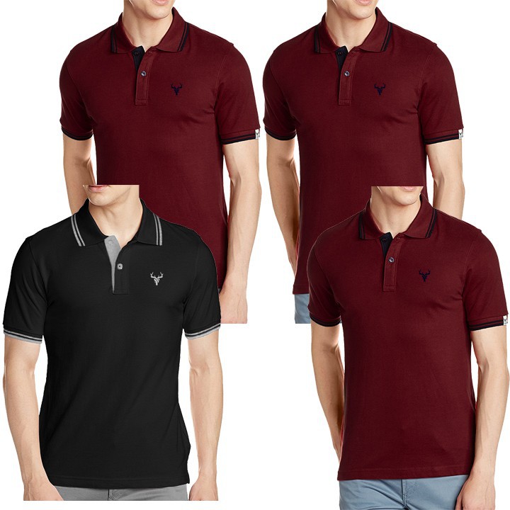 ÁO THUN NAM CỔ BẺ VIỀN CỔ ĐN-COMBO 4 ÁO( 1 Đ+3 ĐĐ ) - EZA