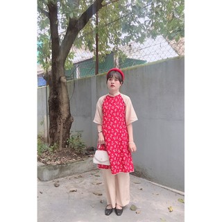 Áo dài cách tân hoa đỏ