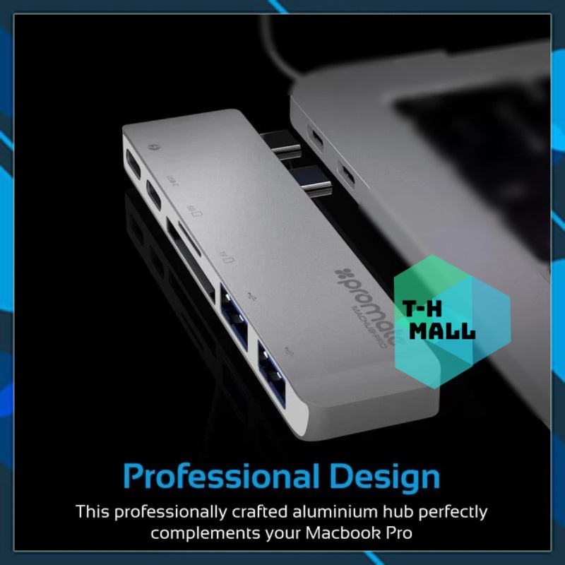 Bộ Hub Chuyển Đổi 7 Trong 1 Promate MACHUB PRO Cho laptop táo Pro Cổng Thunderbolt 3/USB-C/TF SD/2 x USB3.0/HDMI