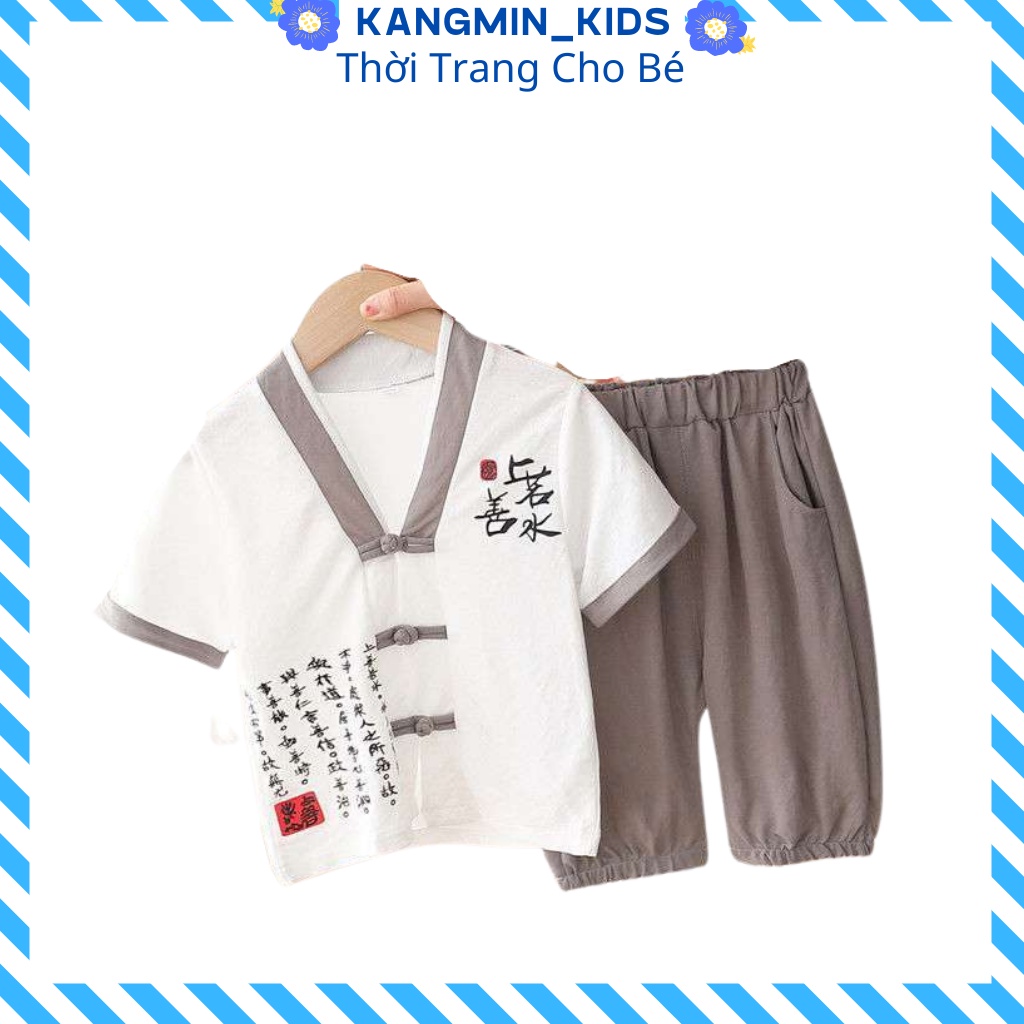 Bộ Cộc tay Cổ Tàu Chất Cotton Đũi Cao Cấp Cho Bé Trai Từ 7-27kg. kangmin_kids