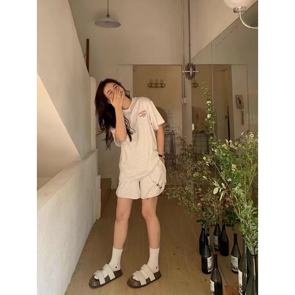 Set Bộ Đùi Short Chất Tăm Dày Đẹp Form Rộng Kiểu Dáng Unisex Nam Nữ Phong Cách Cá Tính Năng Động-Set Áo Phông Quần Short