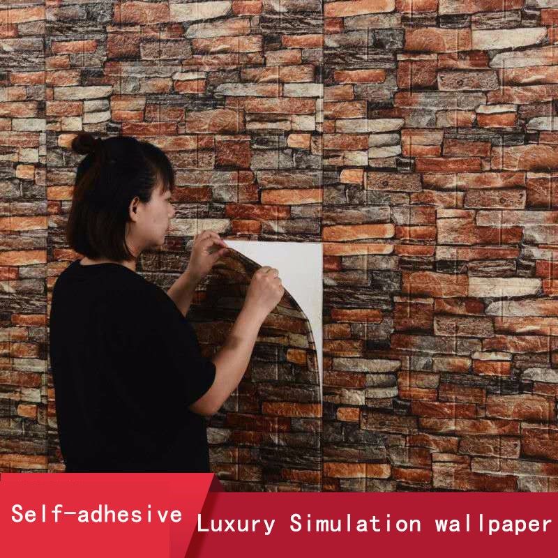 3D luxurious stone wallpaper self-adhesive waterproof wallpaper retro wall decoration