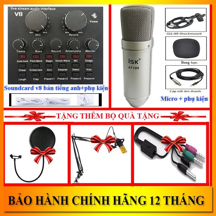 Bộ Mic Thu Âm ISK AT100, SoundCard V8 Chuyên Hát Karaoke, Livestream online trên điện thoại siêu hay 2906linh