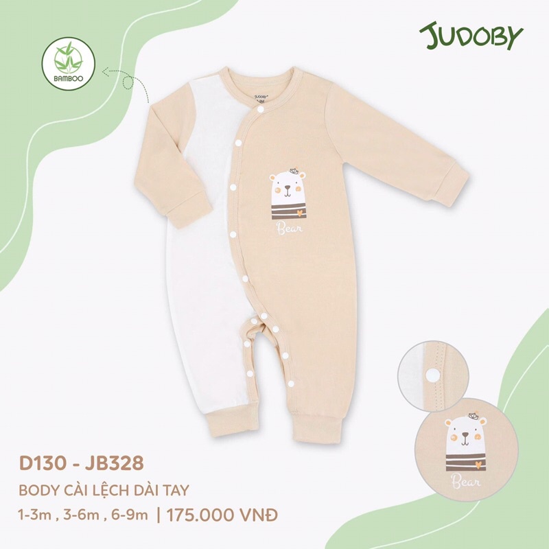[JB328] Body cài lệch dài tay sợi tre Judoby cho bé (4-10kg)
