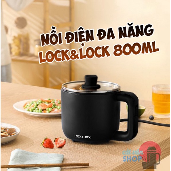 Nồi Điện Lock&amp;Lock Đa Năng, nồi điện mini nấu lẩu, nấu mì, hấp trứng thích hợp cho sinh viên dung tích 800ml EJP116BLK