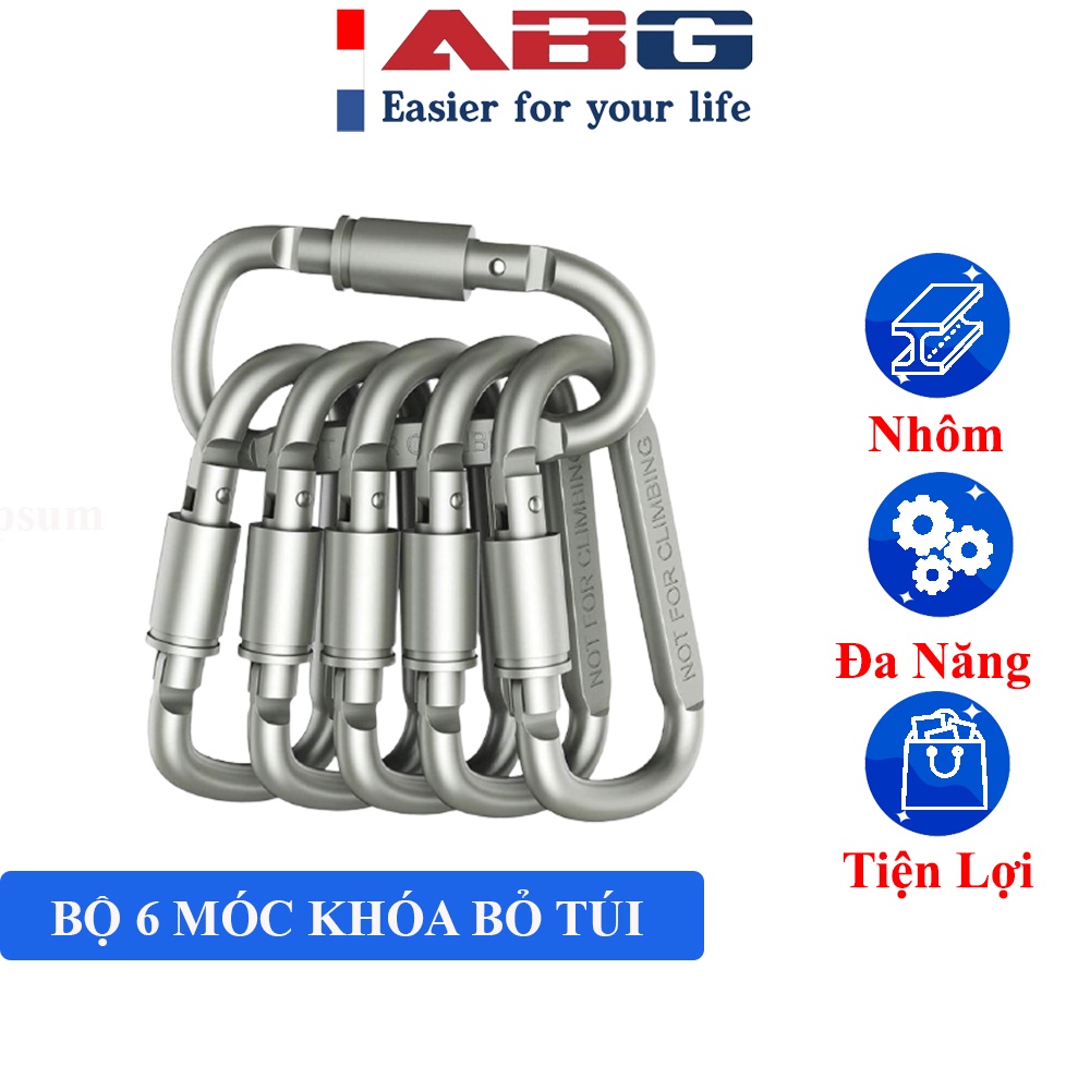 Bộ 6 Móc Khóa Đa Năng ABG Chữ D Màu Bạc Khoá Xoay Lock Hợp Kim Nhôm 8cm Dùng Để Treo Đồ Balo Du Lịch Đi Phượt Dã Ngoại