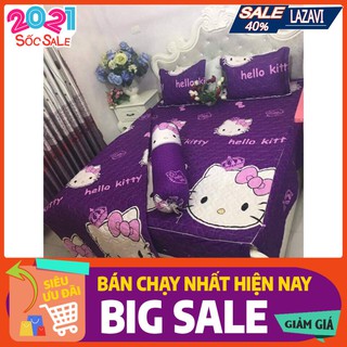 Bộ ga gối hello kitty tím đậm