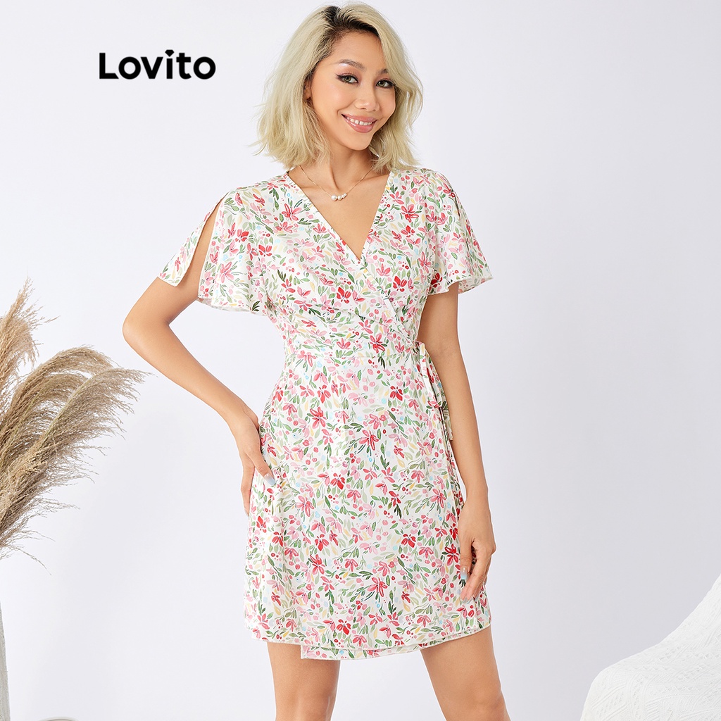 Lovito Đầm Boho Floral Wrap Cổ V L22Ed091 (NhiềU Màu)