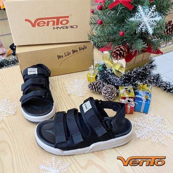 Sandal Vento Quai Ngang SD1001 Black Grey Dòng Streetwear Unisex F7 [Đế IP cao 3cm]