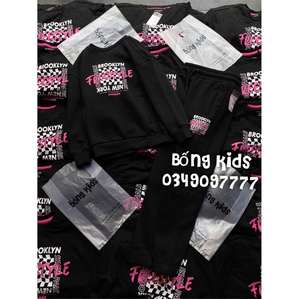 Bộ Nỉ Bé Gái FreeStyle Đen PR