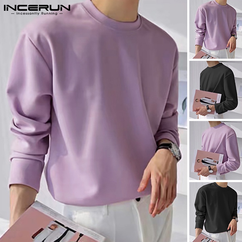 Áo Sweatshirt INCERUN cổ tròn tay dài màu trơn đơn giản dành cho nam