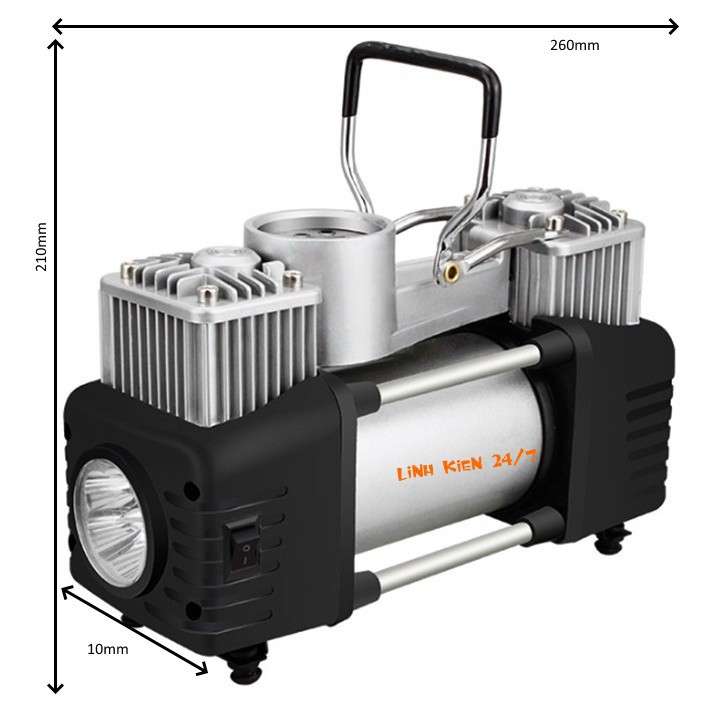 Máy Bơm Lốp Ô Tô 2 Xi Lanh 12V 23A Đồng Hồ Cơ Kèm Vali Dụng Cụ Chuyên Nghiệp