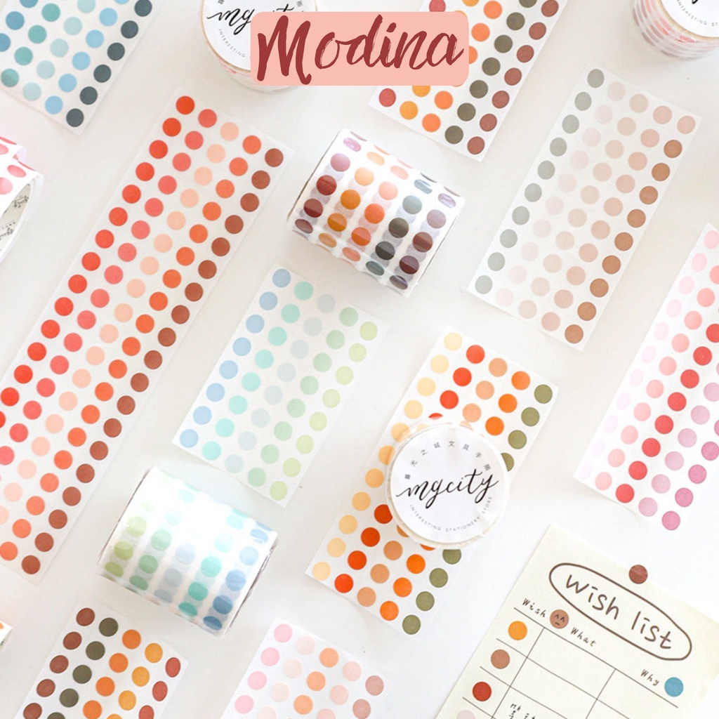 Sticker cute dạng cuộn họa tiết chấm tròn cute màu morandi, cuộn sticker tròn