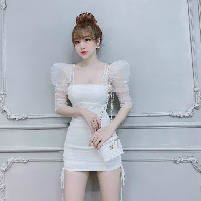 Đầm ôm đi tiêc quyến rũ, ĐẦM BODY PHỐI LƯỚI RÚT DÂY