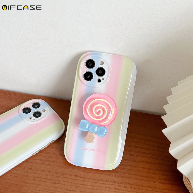 Ốp Điện Thoại Dẻo Họa Tiết Kẻ Sọc Màu Cầu Vồng Kèm Giá Đỡ Thời Trang Cho iPhone 13 12 11 Pro Max