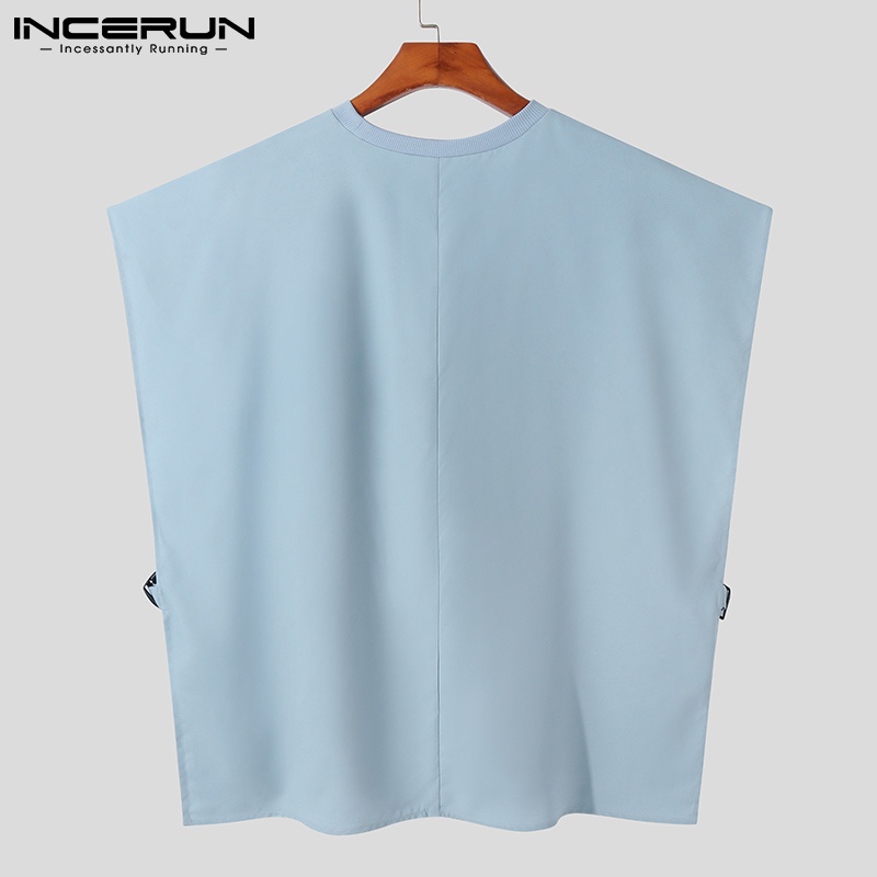Áo kiểu INCERUN cổ tròn không tay màu trơn thời trang dành cho nam với 3 màu tùy chọn
