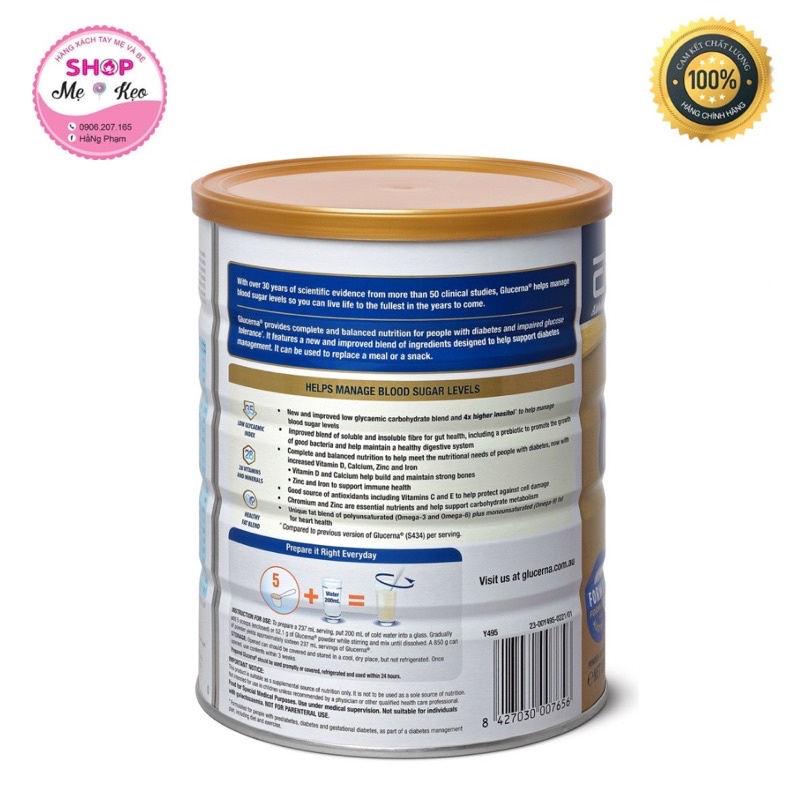 Sữa Glucerna Úc dành cho người tiểu đường 850 Gram [Date 2024]