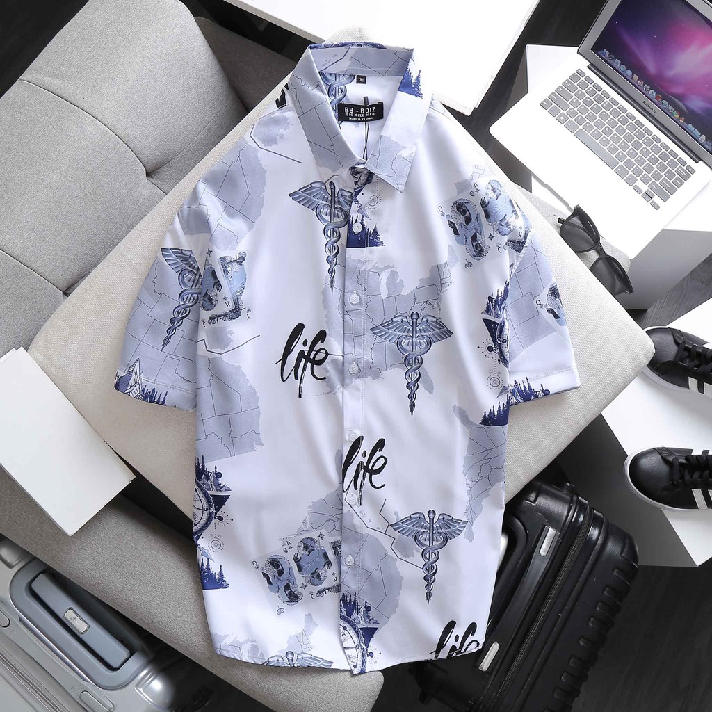[bigsize &lt; 130kg] ÁO SƠ MI NAM tay ngắn BIGSIZE họa tiết