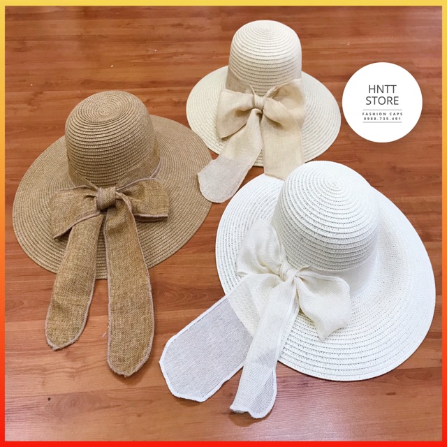 NÓN CÓI VÀNH PHẲNG NƠ DÀI THỜI TRANG VINTAGE