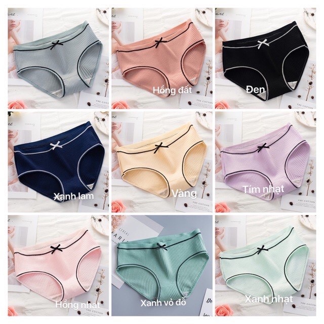 quần lót cotton tăm viền kẻ có nơ hàng cao cấp 028