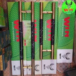 Tay nắm cửa kính,inox vân đá đen đầu vàng Tay cầm cửa chính