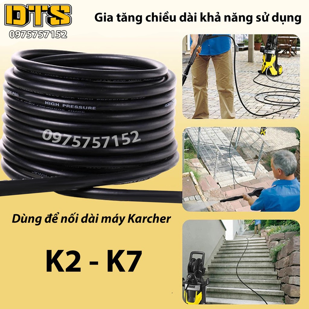 Bộ dây phun áp lực nối dài 10m máy rửa xe Karcher K2 - K7, kết nối nhanh, cao cấp - Máy phun rửa áp lực cao Karcher