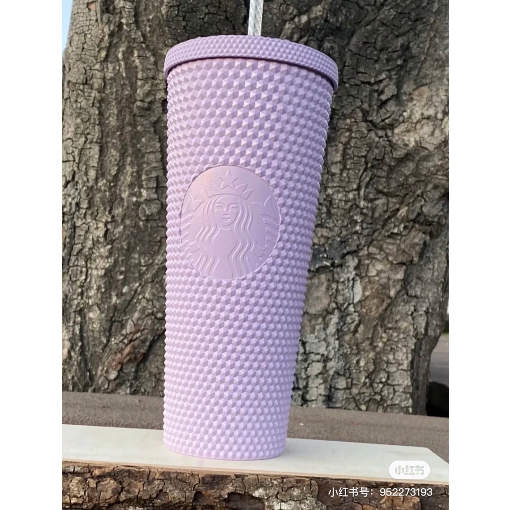 Ly Uống Nước Starbucks Có Ống Hút Và Logo Màu Tím Nhạt