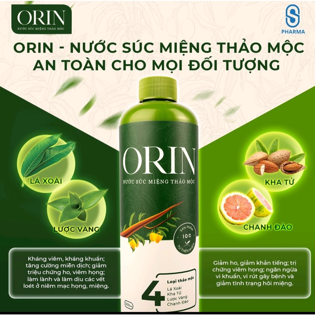 Nước súc miệng Orin chính hãng chai 500ml - hết đau họng, hôi miệng, sạch mảng bám