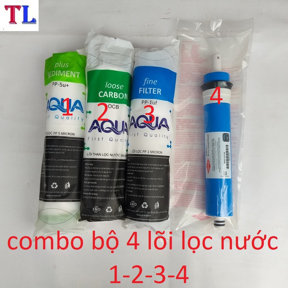 Lõi Lọc Nước Số 4 Màng RO DOW FILMTEC + bộ lõi lọc nước AQUA số 1,2,3 ( bộ lõi 1234)