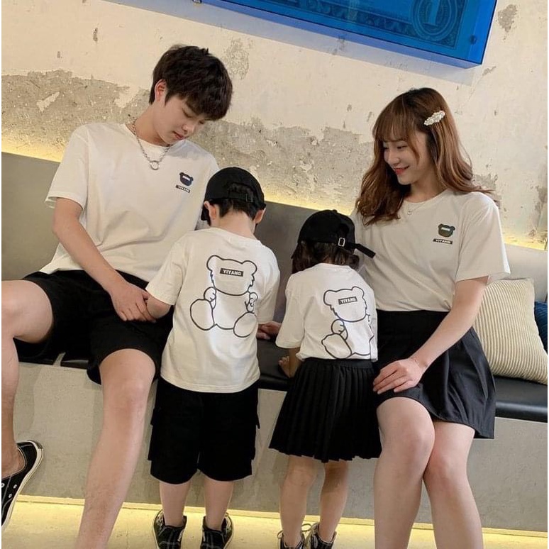 Áo Thun Gia Đình 4 Người chất cotton mềm họa tiết gấu