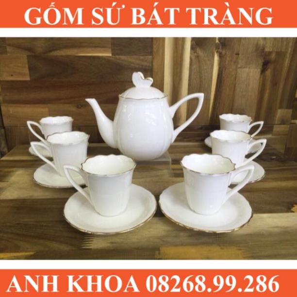 Bộ ấm chén vẽ kẻ Chỉ vàng bộ to - Gốm sứ Bát Tràng Anh Khoa