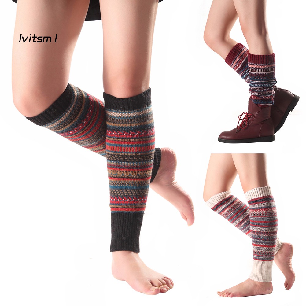 【LTM】Women Striped Knitted Leg Warmers Winter Footless Knee High Fashion Boot Socks | BigBuy360 - bigbuy360.vn