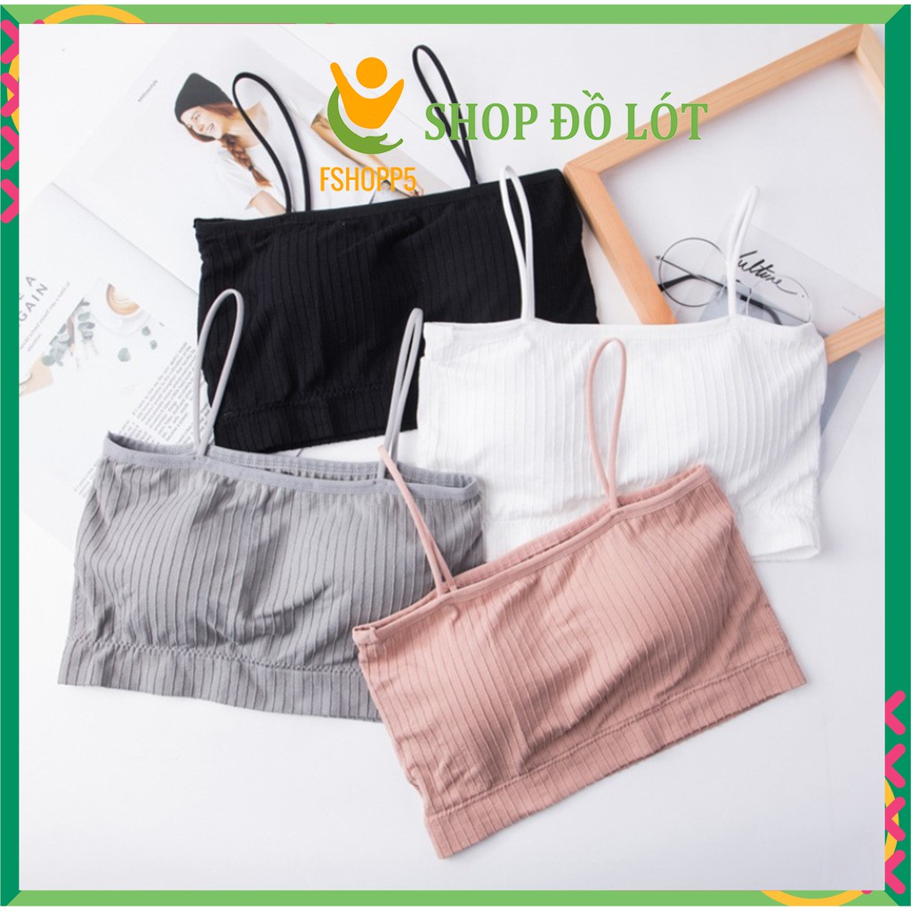 Áo lót bra 2 dây Gân tăm không gọng Áo bra nữ hai dây quây croptop có mút đệm mỏng FSHOPP5