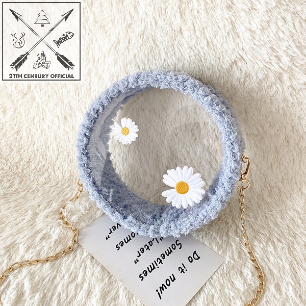 Túi Tự Đan Tròn Hoa Cúc, Túi Xách Đeo Chéo Handmade Mặt Mica Trong Suốt Có Set Làm Túi Đủ Phụ Kiện